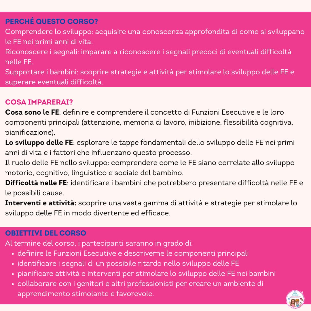 corso fad GIOCHI E STRATEGIE PRATICHE PER ALLENARE LE FUNZIONI ESECUTIVE E SOSTENERE LO SVILUPPO DEL BAMBINO  3-6 ANNI