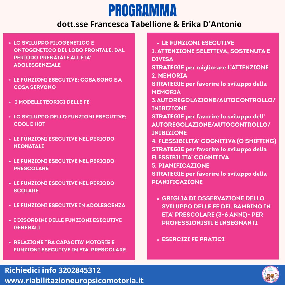 corso fad GIOCHI E STRATEGIE PRATICHE PER ALLENARE LE FUNZIONI ESECUTIVE E SOSTENERE LO SVILUPPO DEL BAMBINO  3-6 ANNI