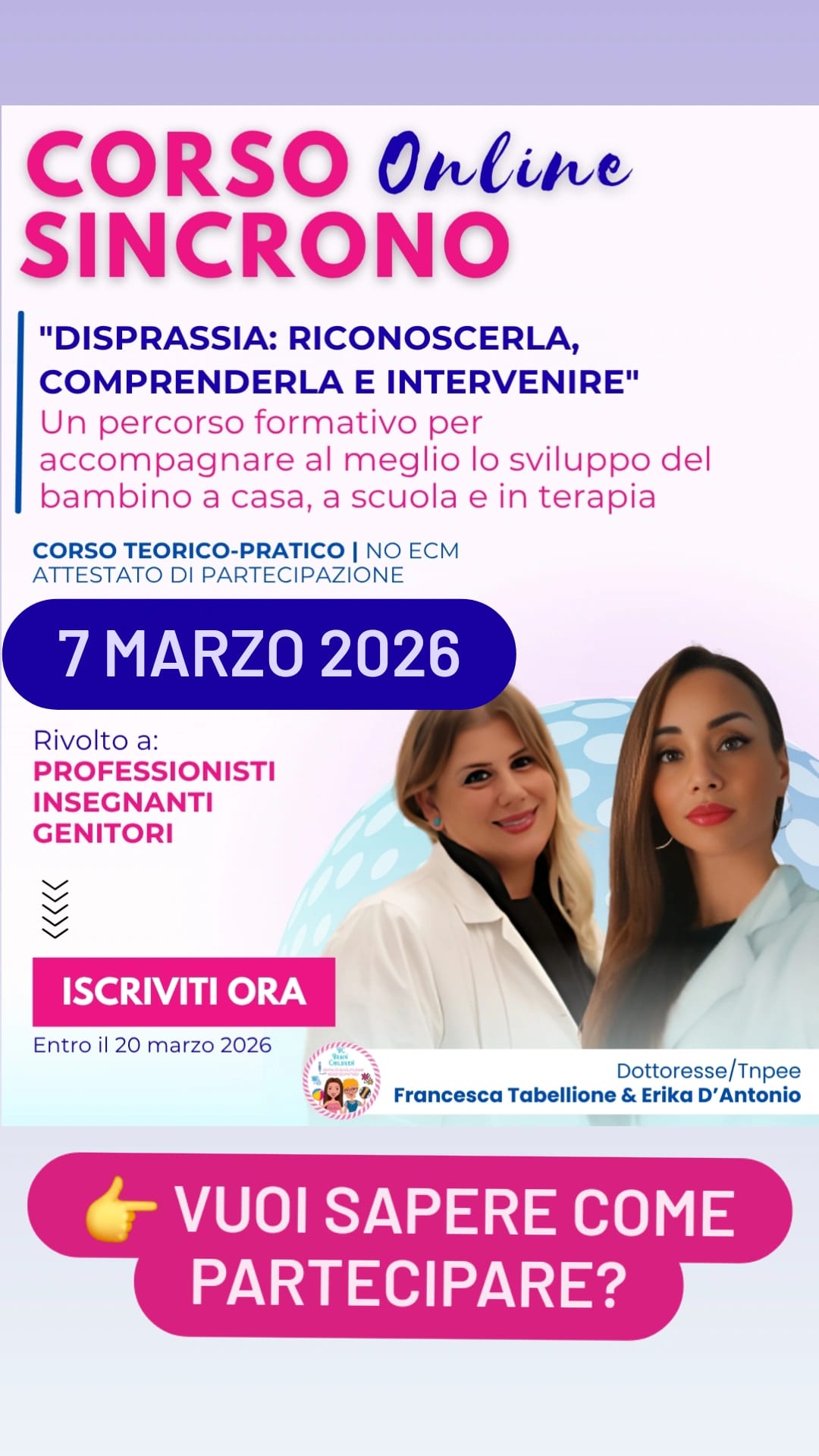 CORSO ONLINE SINCRONO "DISPRASSIA: RICONOSCERLA, COMPRENDERLA E INTERVENIRE"