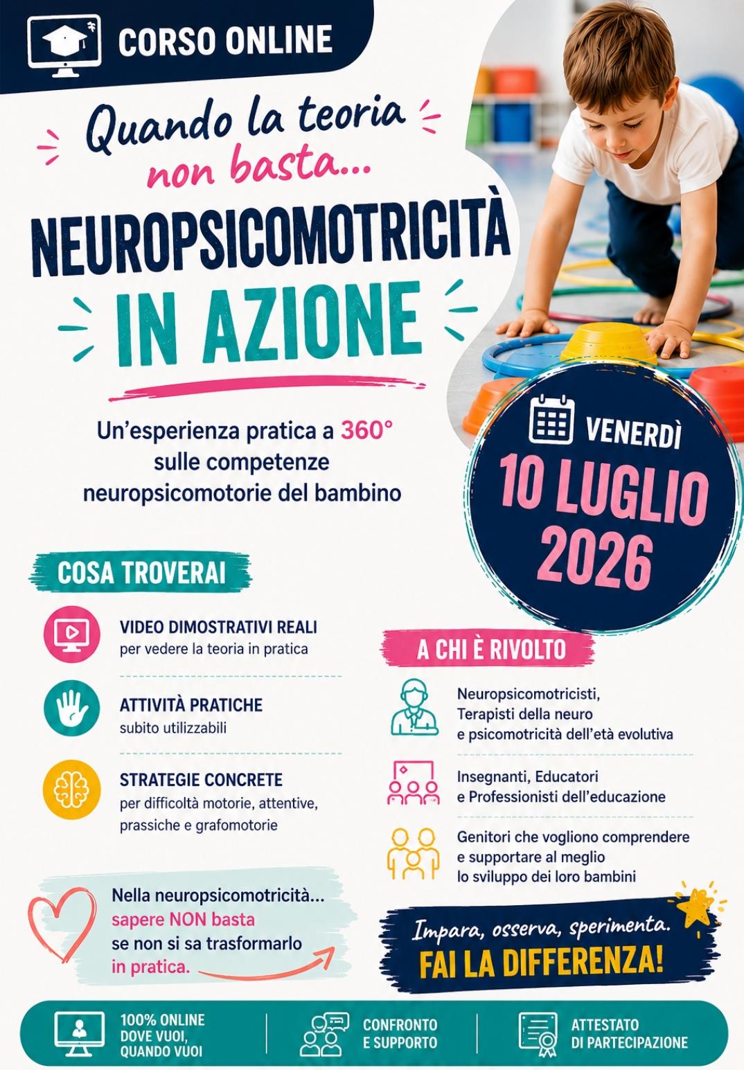 corso “Neuropsicomotricità in Azione” 10 luglio dalle 14:00-18:00