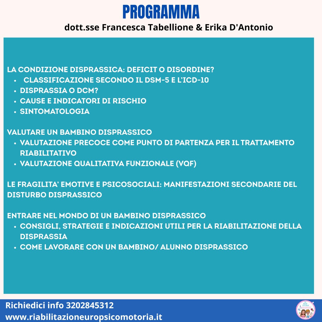 CORSO ONLINE SINCRONO "DISPRASSIA: RICONOSCERLA, COMPRENDERLA E INTERVENIRE"